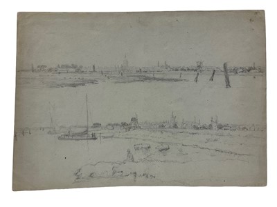 Lot 46 - Norwich School, pencil sketches of Broadland scenes, 26 x 36cm, inscribed verso 'N Baker, Chilton Croft, Sudbury'