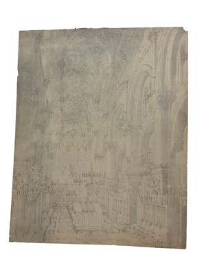 Lot 55 - English School, 19th century, pencil and wash, Chapel interior, (possibly Christ Church, Oxford),  37 x 28cm, mounted but unframed