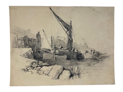 Lot 66 - Manner of John Sell Cotman (1782-1842) pencil, continental lock gate, 20 x 26cm