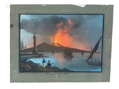 Lot 65 - Neoplitan School, 19th century, gouache - Naples harbour 1822, inscribed and dated, 13 x 22cm