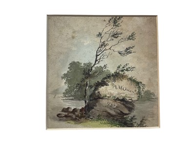 Lot 79 - English School, late 18th century, watercolour - Title page, inscribed AM Owen, 1796, 13 x 12cm, and small group of 18th / 19th century works on paper