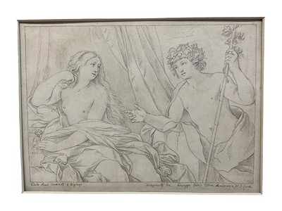 Lot 88 - Attributed to Guiseppe Cades (1750-1799) pen, Classical scene after Guido Reni, signed and inscribed, 13 x 25cm, mounted