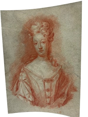 Lot 90 - After Godfrey Kneller, red chalk, Portrait of the Duchess of Marlborough, 26 x 18cm