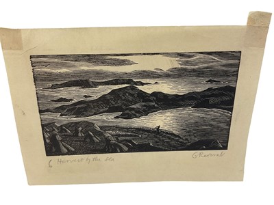 Lot 95 - Gwen Raverat (1885-1957) wood cut, Harvest by the Sea, signed and titled, plate 9 x 14cm
