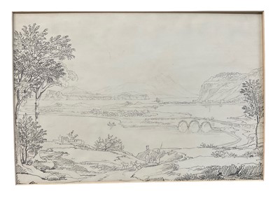 Lot 80 - English School, 18th century, pencil, Romantic landscape, 24 x 34cm, mounted