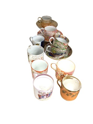 Lot 179 - Coalport Dragon in Compartments pattern teacup, coffee can and saucer, and other cups, cans and saucers