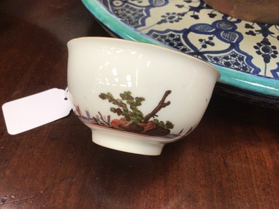 Lot 168 - Meissen tea bowl, painted in coloured enamels with figures and shipping in a continuous estuary landscape, the interior unusually painted in purple monochrome with figures in a harbour scene, circa...
