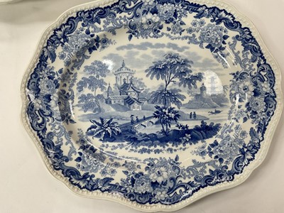 Lot 156 - Set of three Wedgwood graduated meat dishes, printed in blue with a Chinese river landscape