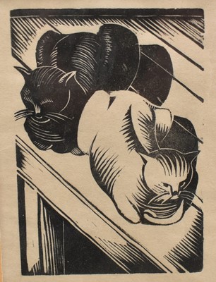 Lot 1144 - *John Nash (1893-1977) woodcut - Tibby and Patch, c.1919, stamped verso with Studio Stamp, 10cm x 7.5cm, in glazed frame