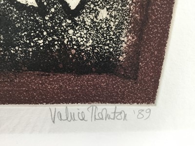 Lot 107 - Valerie Thornton aquatint - Living in Peace St Benoit sur Loire, 54cm x 38cm, signed and dated '89, 39/45, in glazed frame