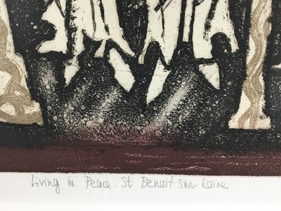 Lot 107 - Valerie Thornton aquatint - Living in Peace St Benoit sur Loire, 54cm x 38cm, signed and dated '89, 39/45, in glazed frame