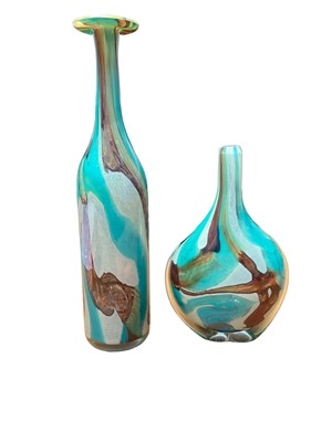 Lot 1106 - Mdina Tiger pattern bottle vase together with a lollipop vase (2).
