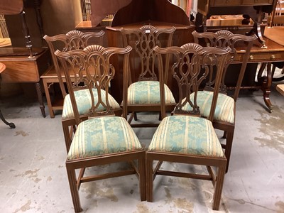 Lot 1224 - Set five mahogany Chippendale revival dining chairs with carved and pierced splat backs
