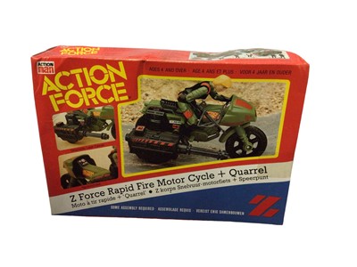 Lot 92 - Palitoy Action Man Action Force Z Force Rapid Fire Motor Cycle & Quarrel, plus S.A.S Mobile Missile System, all boxed with original internal packaging (x3) (4 total)