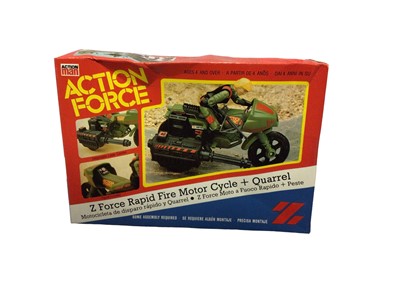 Lot 92 - Palitoy Action Man Action Force Z Force Rapid Fire Motor Cycle & Quarrel, plus S.A.S Mobile Missile System, all boxed with original internal packaging (x3) (4 total)