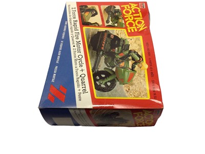 Lot 92 - Palitoy Action Man Action Force Z Force Rapid Fire Motor Cycle & Quarrel, plus S.A.S Mobile Missile System, all boxed with original internal packaging (x3) (4 total)