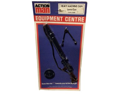 Lot 52 - Palitoy Action Man Equipment Centre Lewis Gun No.34282, Russian D.O. No.34277, British Bren Gun No.34277 & American M16 Rifle No.34277, on vacuum pack cards (4)