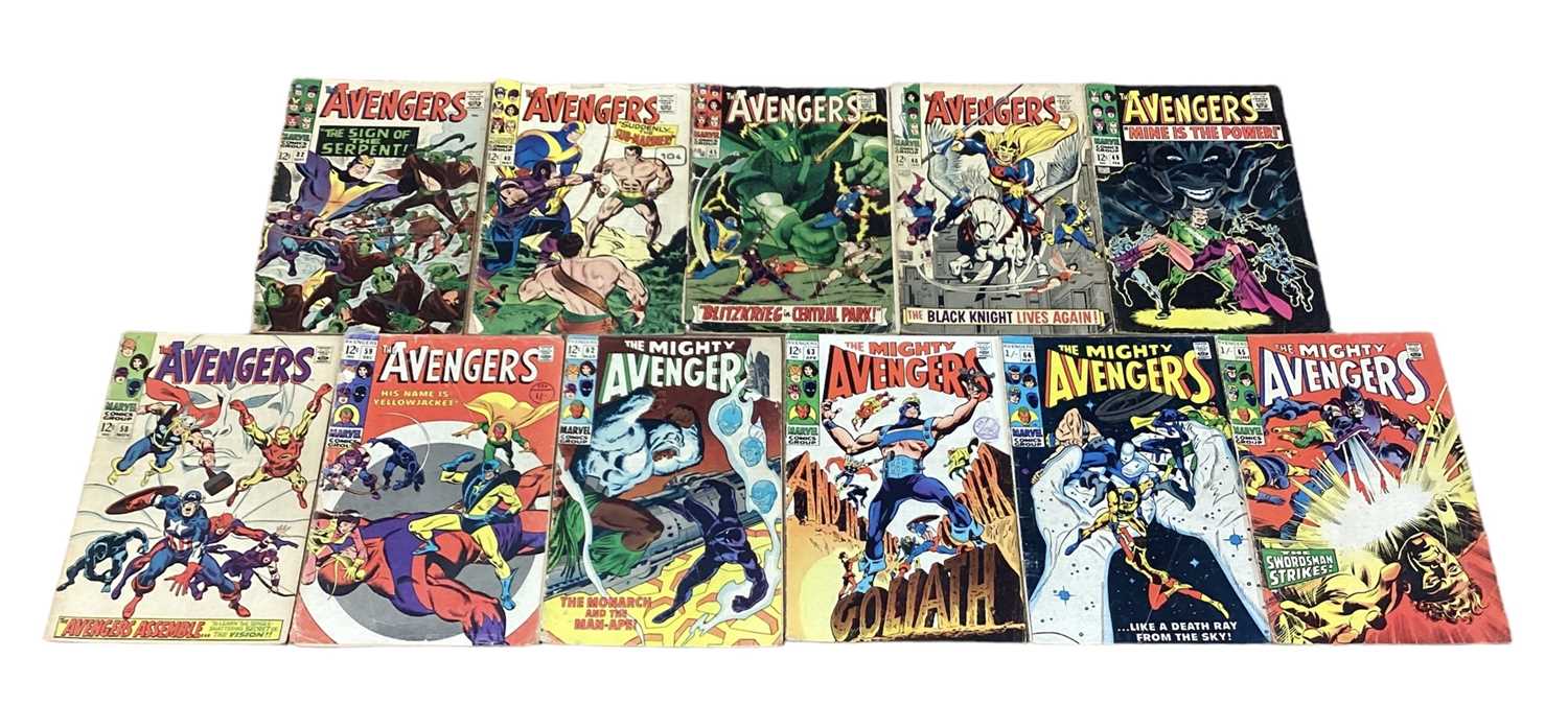 Lot 35 - Eleven Marvel Comics The Avengers #32 #40 #45 #48 (Key Issue) #49 (Key Issue) #58 #59 #62 #63 #64 #65 (1960's) (UK and American Price Variant)   First appearance and origin of the third Black Knigh...