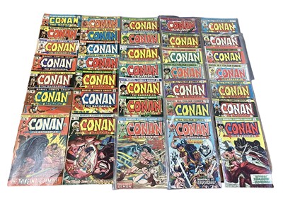 Lot 59 - Marvel Comics Conan the Barbarian, 1970's (English and American price variants). To include #14 - first apperance of Elric, #15 - first full apperance of Kulan Gath, #16 and many others. An incompl...