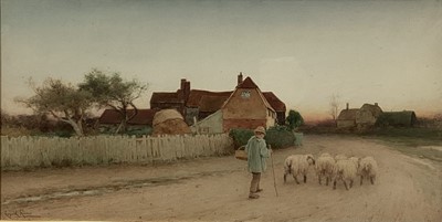 Lot 202 - Leopold Rivers (1850-1905) watercolour - Essex rustic scene, 'Matching, Essex', signed, 35cm x 68cm, in gilt frame