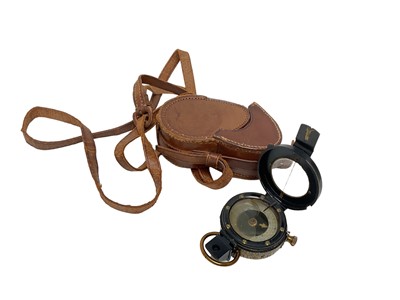 Lot 786 - Second World War Era Officers compass by H. Hughes & Son Ltd, London in brown leather field service case.