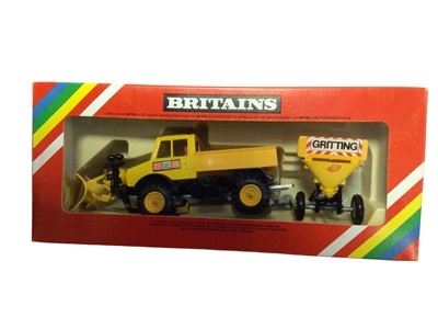 Lot 230 - Britains Snow Plough & Gritter No.9595, Snow Plough No.9590 & Safety Trailer No.9945, all boxed (3)