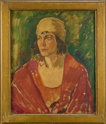 Lot 1209 - Rowley Smart (1887-1934), oil on canvas, a portrait in the manner of his tutor Augustus John - Portrait of a Betty May, signed. Inscribed verso 'Betty May, one of Epstein's models'