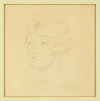Lot 1211 - *Nina Hamnett (1890-1956) pencil drawing - Portrait of a Lady, possibly a self portrait, signed and dated Paris, Oct. 1924, realted paperwiork verso, 24cm square