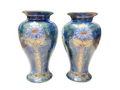 Lot 1104 - Pair of Royal Doulton Art Nouveau pottery vases