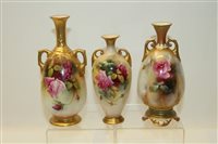 Lot 2048 - Royal Worcester two-handled vase hand...