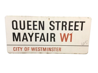 Lot 2 - Original Queen Street Mayfair W1 City of Westminster enamel street sign