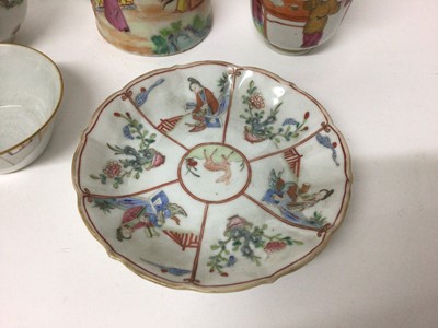 Lot 8 - Group of 19th century Chinese famille rose porcelain tea wares, including a Canton coffee pot, together with a famille verte bottle vase (10)