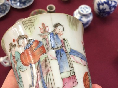 Lot 8 - Group of 19th century Chinese famille rose porcelain tea wares, including a Canton coffee pot, together with a famille verte bottle vase (10)