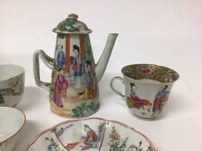 Lot 8 - Group of 19th century Chinese famille rose porcelain tea wares, including a Canton coffee pot, together with a famille verte bottle vase (10)