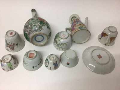Lot 8 - Group of 19th century Chinese famille rose porcelain tea wares, including a Canton coffee pot, together with a famille verte bottle vase (10)
