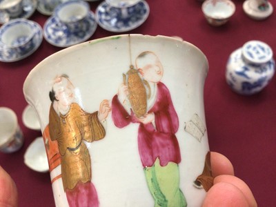 Lot 8 - Group of 19th century Chinese famille rose porcelain tea wares, including a Canton coffee pot, together with a famille verte bottle vase (10)