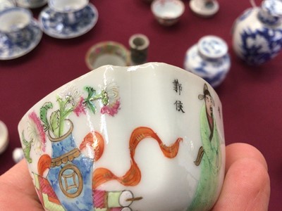 Lot 8 - Group of 19th century Chinese famille rose porcelain tea wares, including a Canton coffee pot, together with a famille verte bottle vase (10)