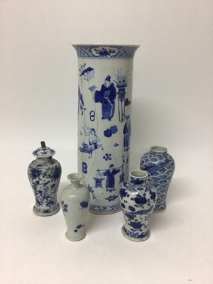 Lot 10 - Five 18th/19th century Chinese blue and white porcelain vases, the largest measuring 35.5cm high