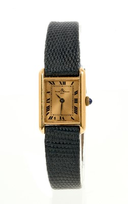 Lot 730 - Baume & Mercier ladies 18ct gold cased tank wristwatch in case