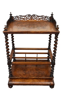 Lot 1255 - Victorian burr walnut canterbury whatnot