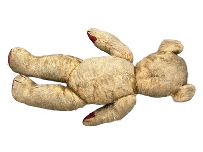 Lot 1920 - 1950s Golden Mohair teddy bear, velvet paws, disc jointed, 70cms approximately.