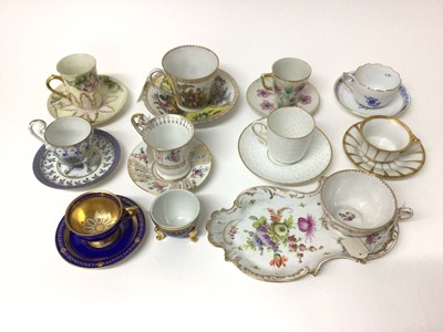 Lot 60 - Group of Continental porcelain cups and saucers, including Dresden, Limoges, Herend, Royal Copenhagen, etc