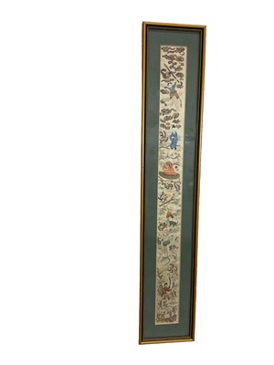 Lot 153 - Chinese silk strip embroidery, 50 x 5cm, glazed frame