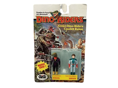 Lot 338 - Tyco GiG (c1989) Italian Version Series 2 Dino Riders Nouvi Eroi (New Heroes) Piton & Ursus 2 3/4" action figure twin pack set, on card with blister pack No.9108 (1)