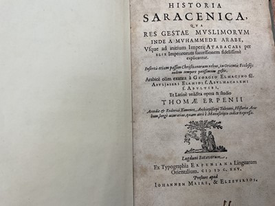 Lot 1773 - Book- Historia Saracencia- Thomas Erpenius, 1625 part book rebound