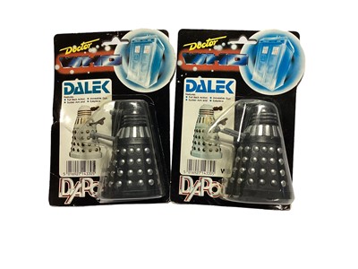Lot 57 - Dapol (c1987) Doctor Who Dalek W8 Series Black & Gold (x2), Black & Silver (x2), White & Gold (x3), all on card with bubblepack (7)