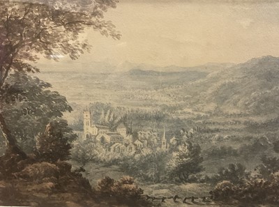Lot 175 - English School, late 18th / early 19th century, watercolour - Monastry in the hills, 16 x 23cm