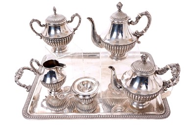 Lot 324 - Spanish silver five piece tea set with tray