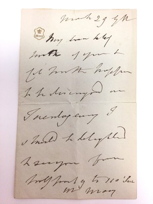 Lot 78 - H.R.H. Princess Mary Duchess of Gloucester and Edinburgh (1776-1857) the longest surviving child of King George III and Queen Charlotte, handwritten letter dated March 29th