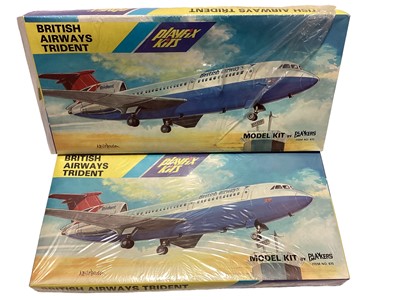 Lot 1896 - Playfix Kits (made in GDR) model kit Military Flying Boat (x2) & British Airways Trident (x2), all boxed (mostly sealed) No.670 (4)